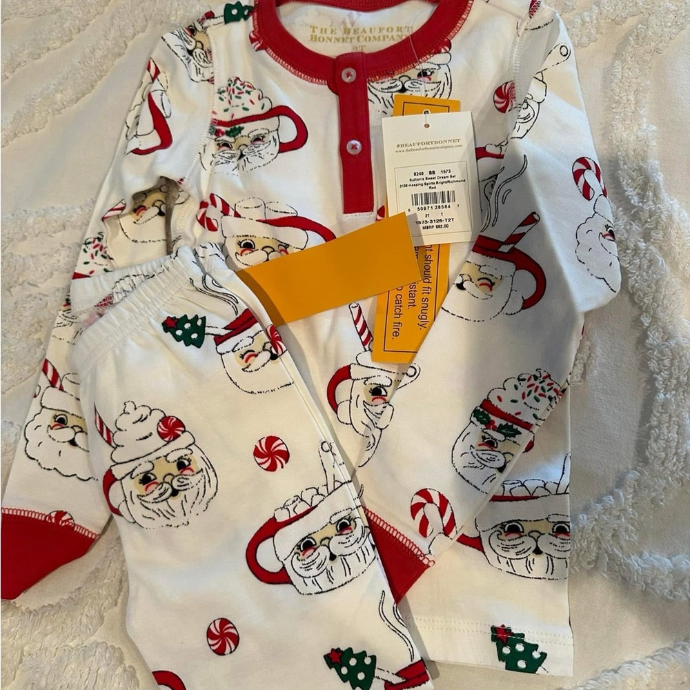 The Beaufort Bonnet Company Santa Pajama Set - Red and White